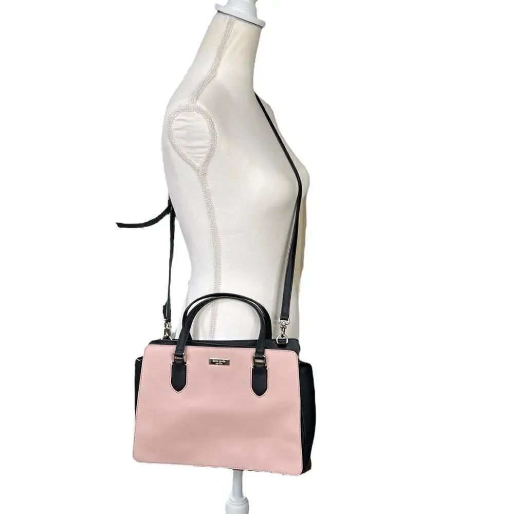 Kate Spade Laurel Way Reese Saffiano Leather Blush Pink Black Crossbody